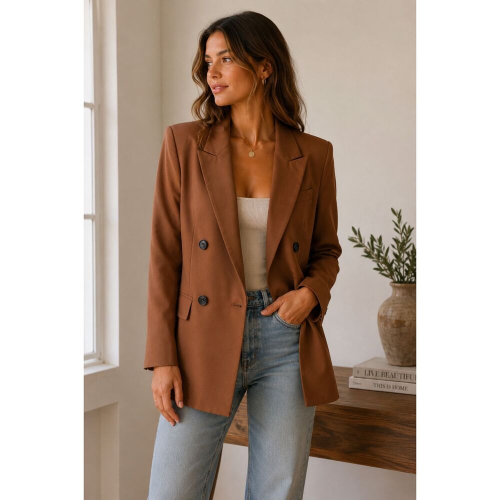 LBV Double Breasted Blazer Cognac Sz 2 NEW NWT‎